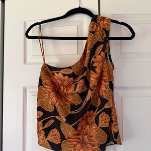 Flora Bea NYC One-Shoulder Floral Camisole in Burnt Orange and Black- NWT
